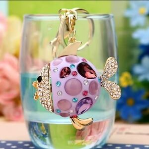 Lovely Fish Cute Crystal Charm Purse Handbag Car Key KeyRing KeyChain